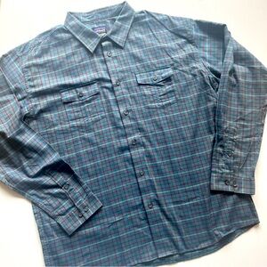 Patagonia Blue Plaid Button Up Shirt size XXL